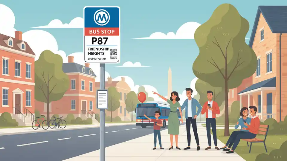 WMATA bus stop sign showing route P87 information and stop ID number