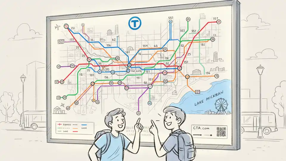 Chicago Transit Authority bus route map display showing multiple bus lines and connections
