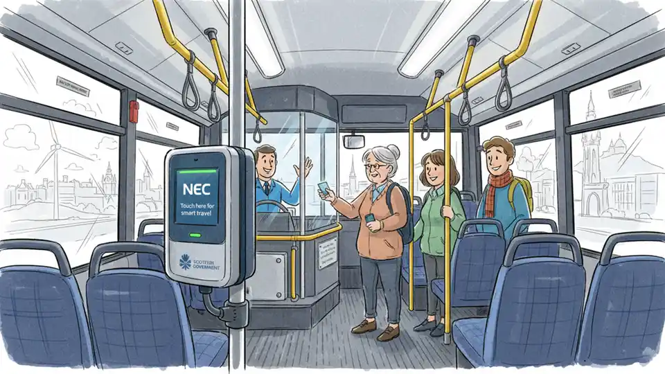 Scottish bus interior showing card reader system for National Entitlement Card