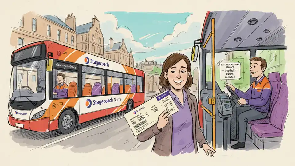 ScotRail ticket being accepted on Stagecoach North bus during rail service disruption