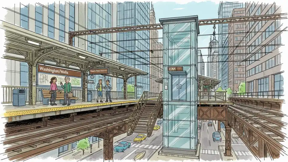 CTA Crews Assess Washington/Wells Elevator Repairs
