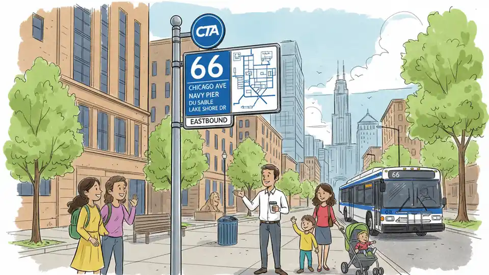 CTA bus route sign showing route number and street names at Chicago bus stop