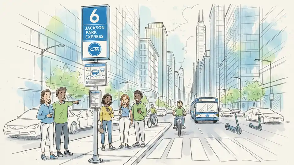 CTA bus stop sign for Route 6 Jackson Park Express in downtown Chicago