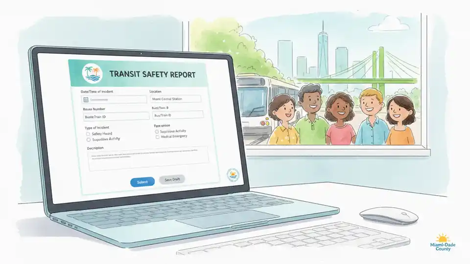 Transit safety reporting interface on computer screen showing form fields