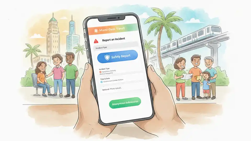 Close-up of smartphone displaying transit app safety reporting interface with anonymous submission button