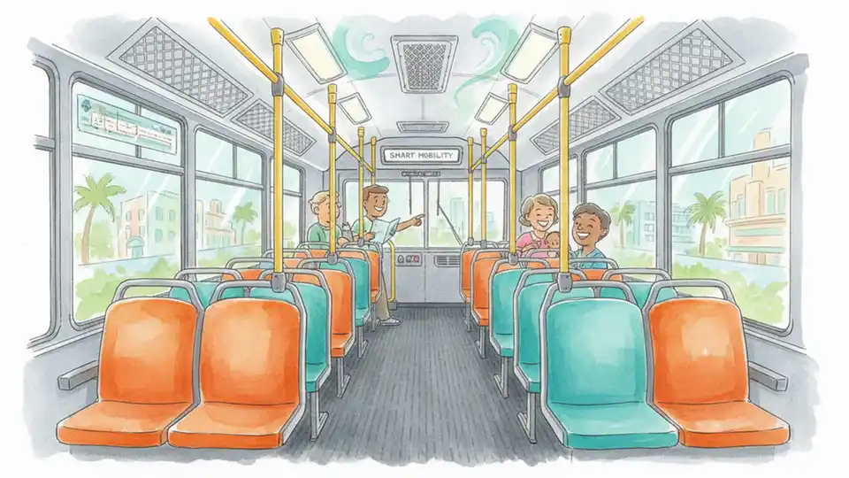 Interior of Miami-Dade Metrobus showing passenger seating area and overhead storage