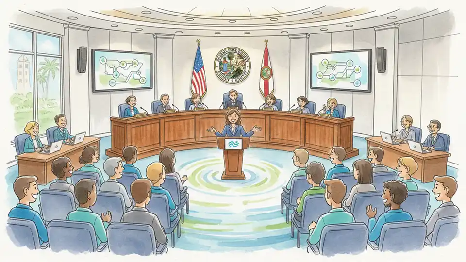 Miami-Dade County Board of Commissioners meeting room with public seating area