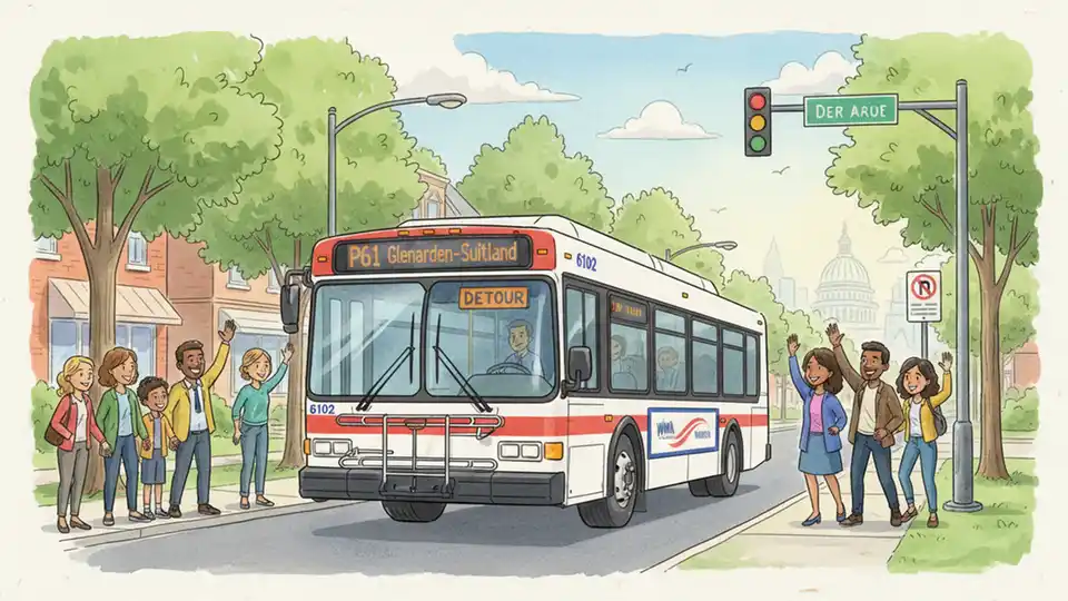 WMATA Route P61 bus on detour with destination sign showing Glenarden-Suitland service