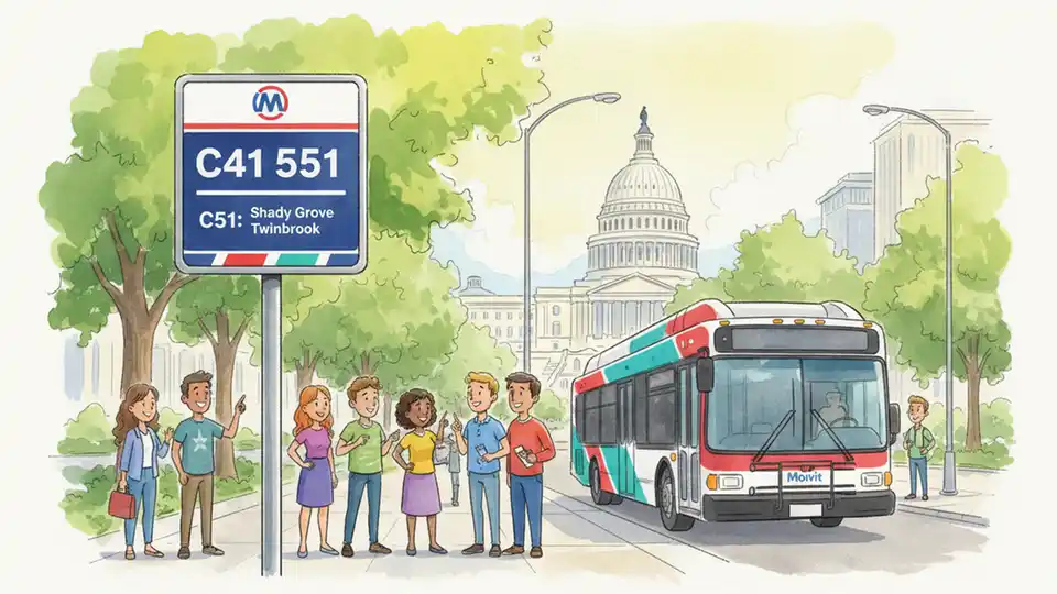 WMATA bus route sign showing C41 and C51 route numbers at DC bus stop