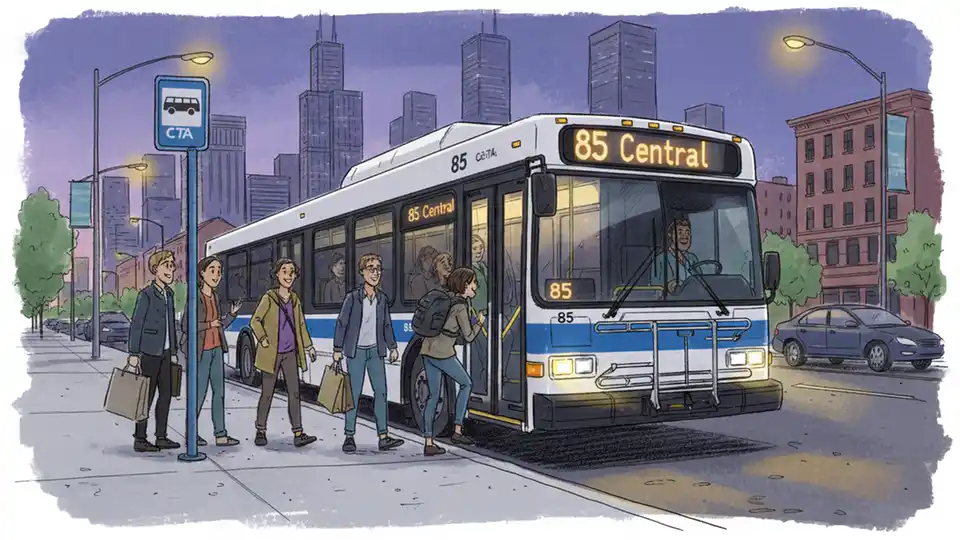 Chicago #85 Bus Reroutes Around Street Blockage