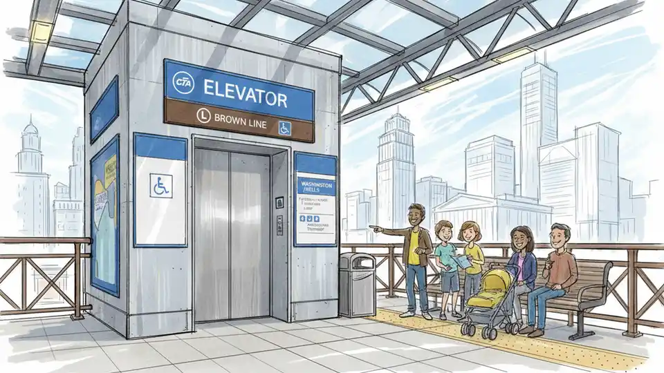 Brown Line Elevator Out at Washington/Wells
