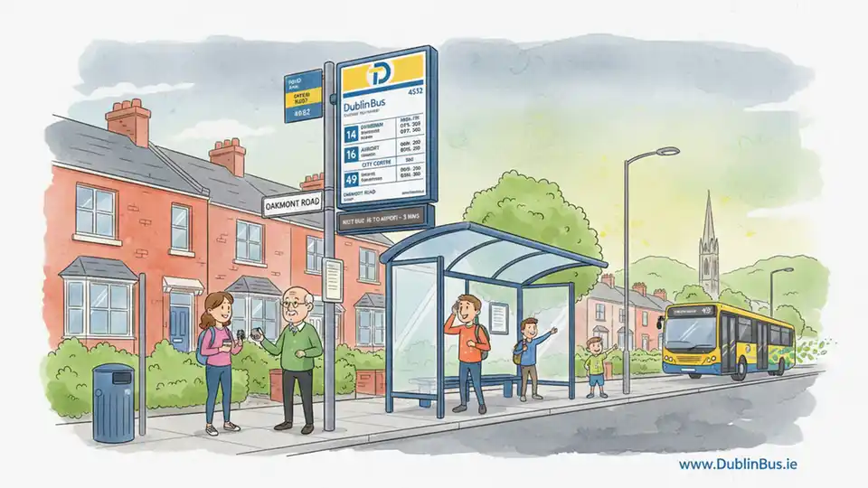 Dublin Bus timetable information display at suburban transit stop
