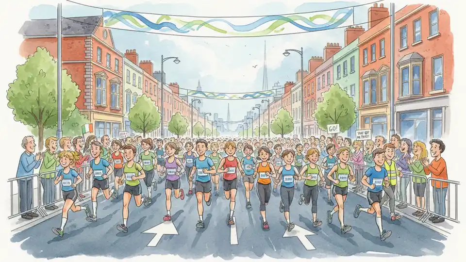 Runners participating in urban marathon event with city streets closed to traffic