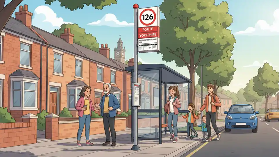 Bus stop sign with route 126 number displayed on residential street