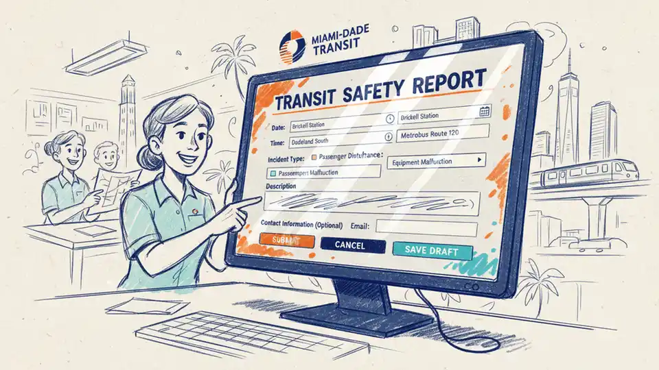 Transit safety reporting interface on computer screen showing form fields