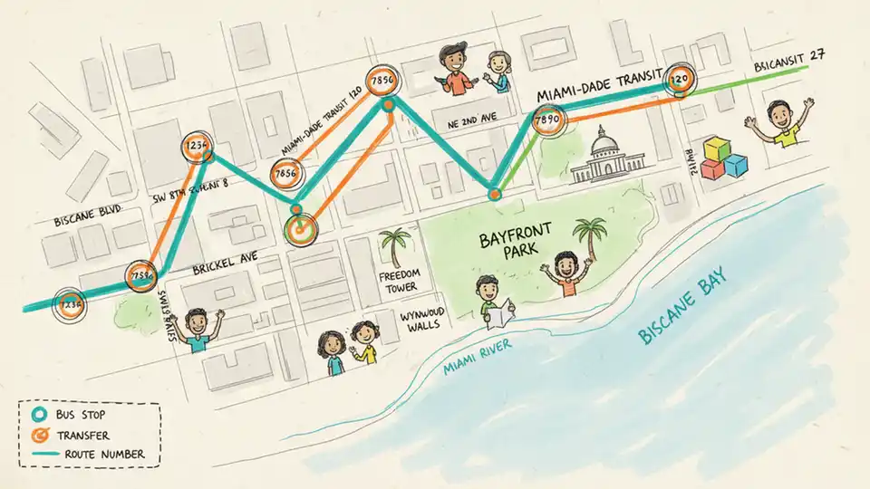 Transit route map showing bus stop locations marked with numbered stop IDs along urban corridor