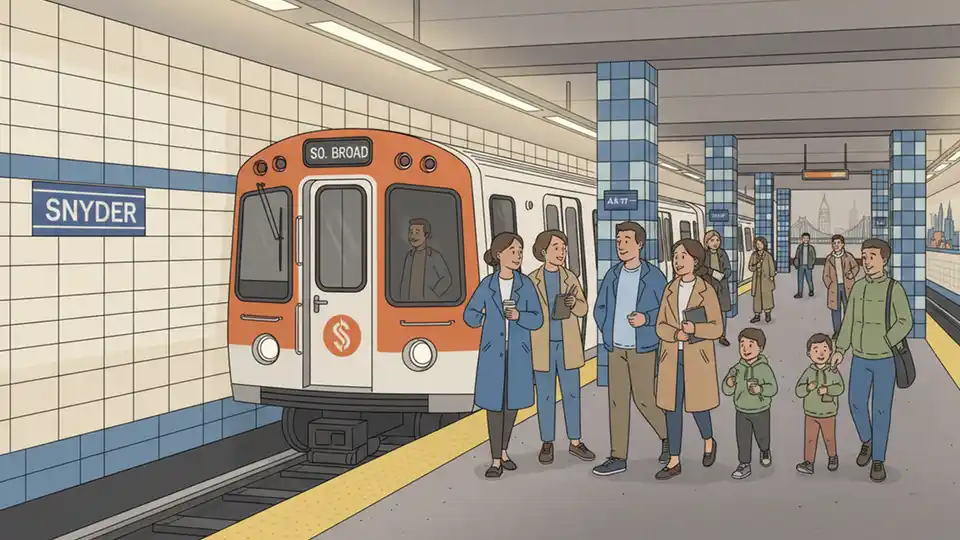 SEPTA Broad Street Line train at Snyder Station platform with passengers