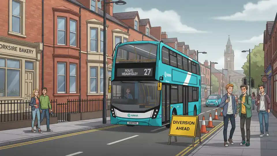 Arriva bus navigating detour route on urban street