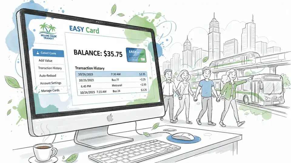 Computer screen displaying transit payment card account management interface with balance and transaction information