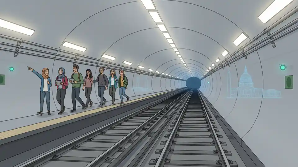 Metro Subway track and tunnel infrastructure showing dual track configuration