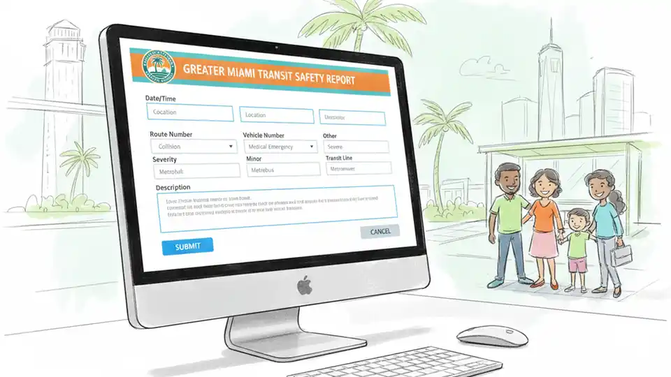 Transit safety reporting interface on computer screen showing form fields