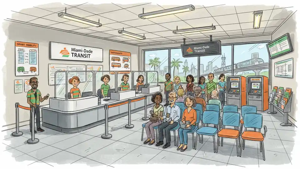 Miami-Dade Transit customer service office interior with service counter and waiting area