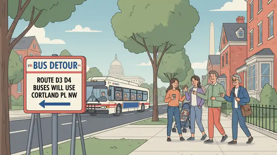 WMATA bus route detour sign showing alternate path on Military Road NW in Washington DC