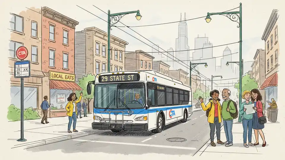 Chicago Transit Authority bus at a South Side bus stop with route number visible