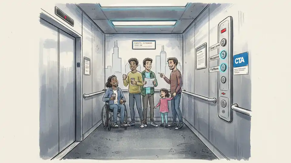 CTA elevator interior at subway station showing accessibility features and control panel with floor buttons