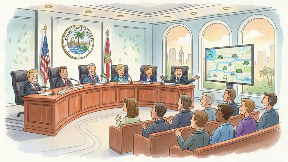 Miami-Dade County Board of County Commissioners meeting chamber with officials at dais