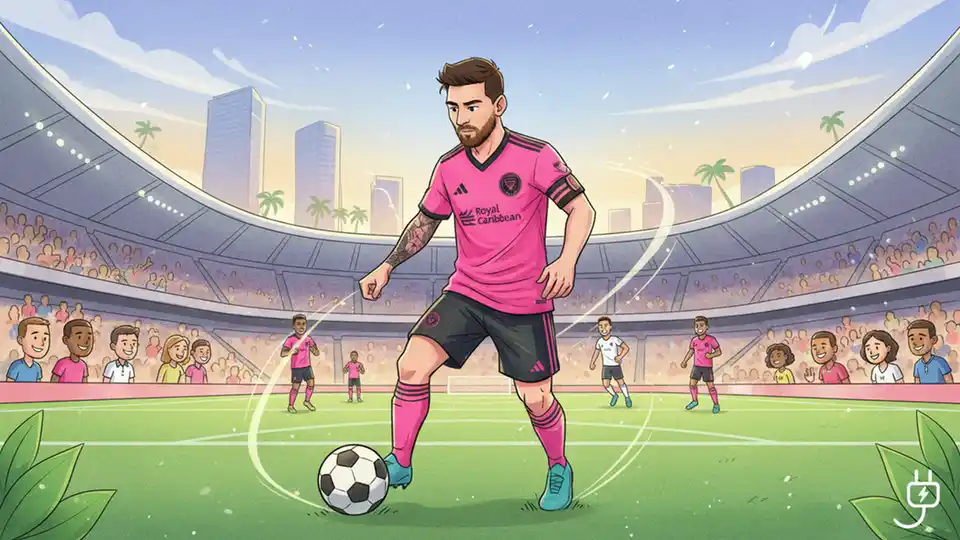 Lionel Messi in Inter Miami CF pink jersey controlling the ball during an MLS match at Nu Stadium