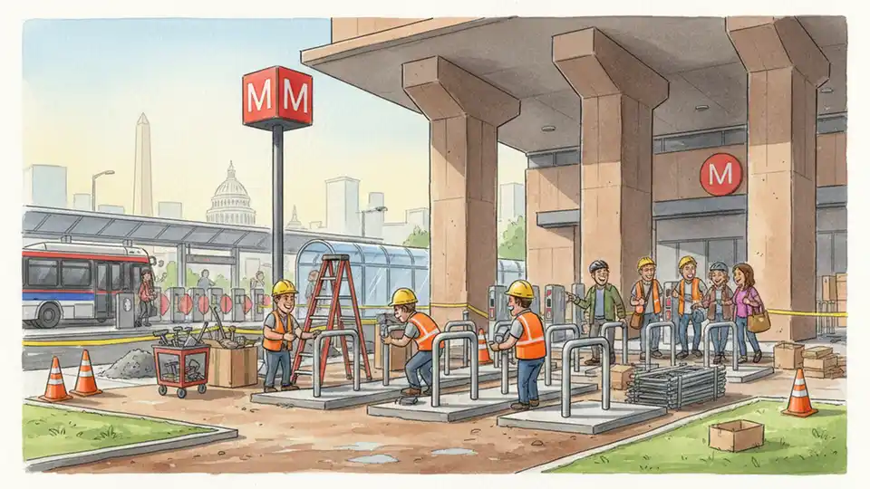WMATA Metro station bike parking area with installation work in progress