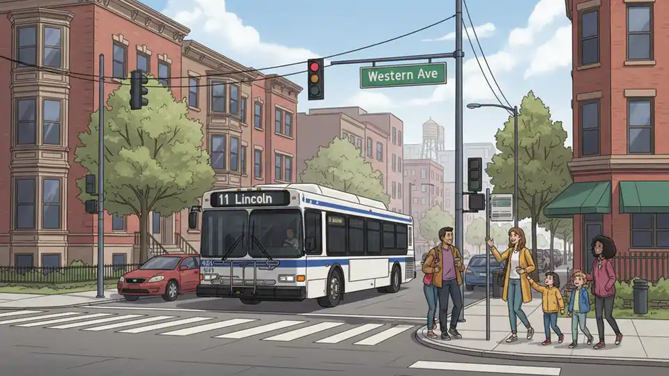 CTA bus route 11 Lincoln operating on Chicago's North Side with Western Avenue street signs visible