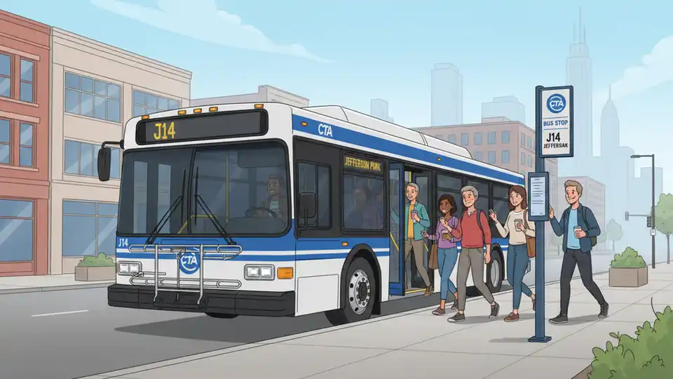 Chicago Transit Authority bus at street-level stop with route number display and passengers boarding