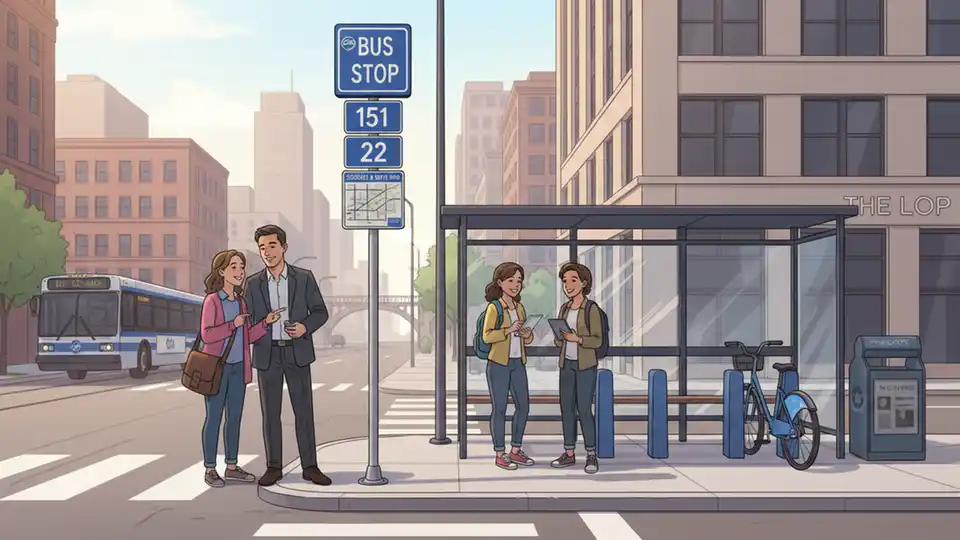 CTA bus stop sign at Chicago street corner intersection with route number display