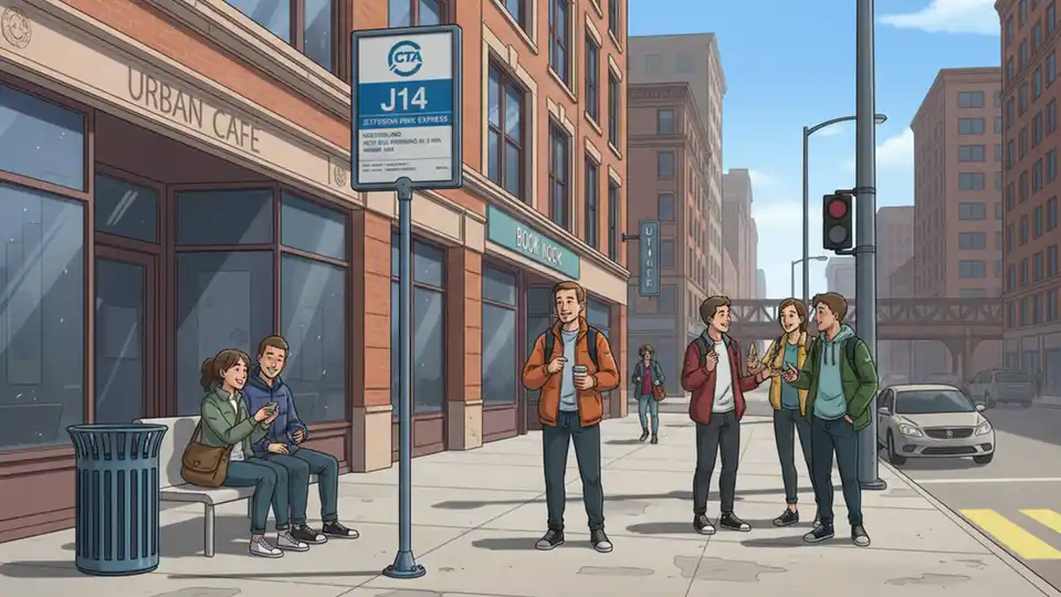 Chicago Transit Authority bus stop sign showing route number with passengers waiting on urban sidewalk