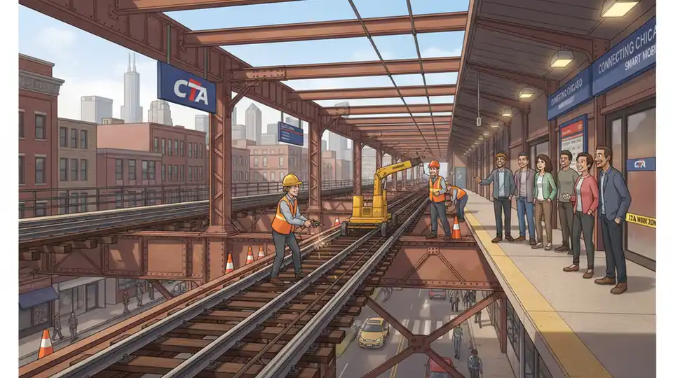 CTA train tracks showing maintenance work and infrastructure repairs at Chicago transit station