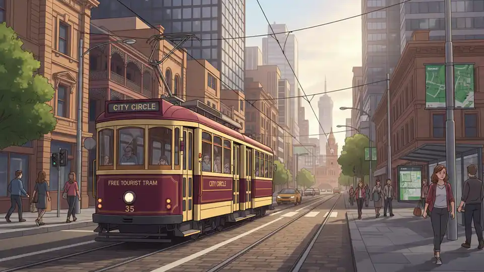Melbourne City Circle tram traveling through central business district