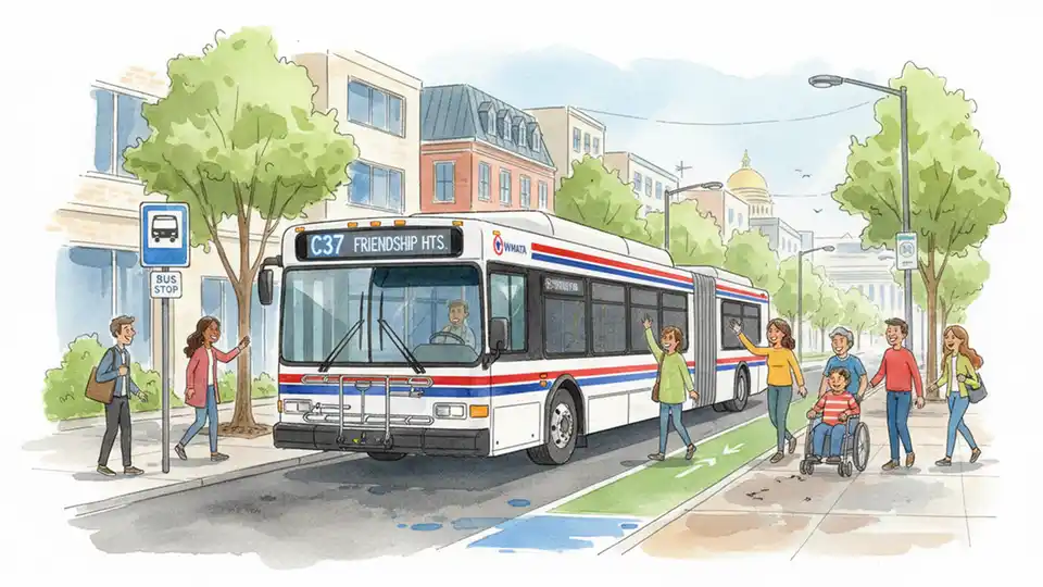 WMATA C37 bus at stop with route number clearly visible on front display