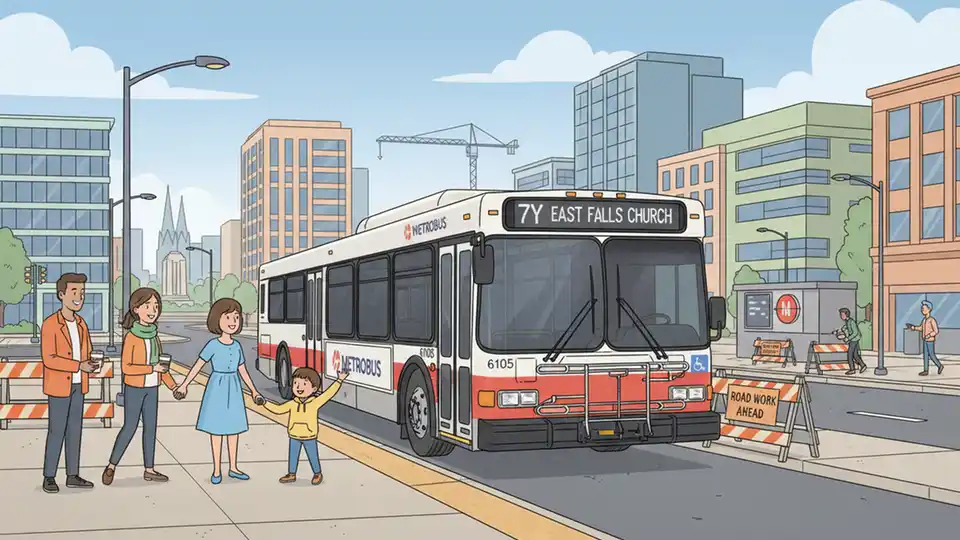 WMATA bus at Rosslyn Station with construction barriers visible in background