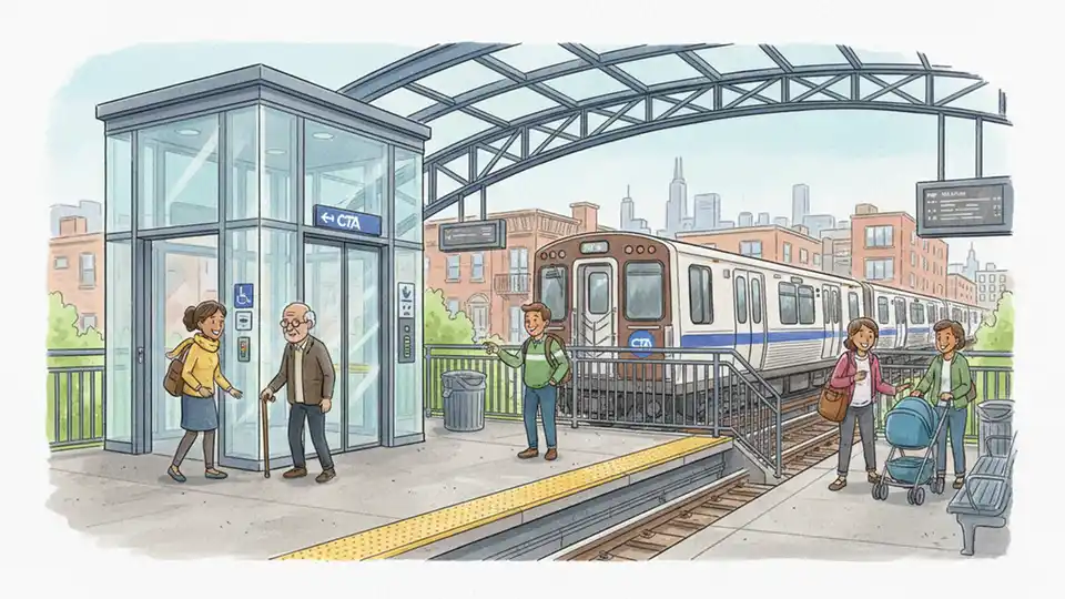 CTA Armitage Elevator Out on Brown Purple Lines