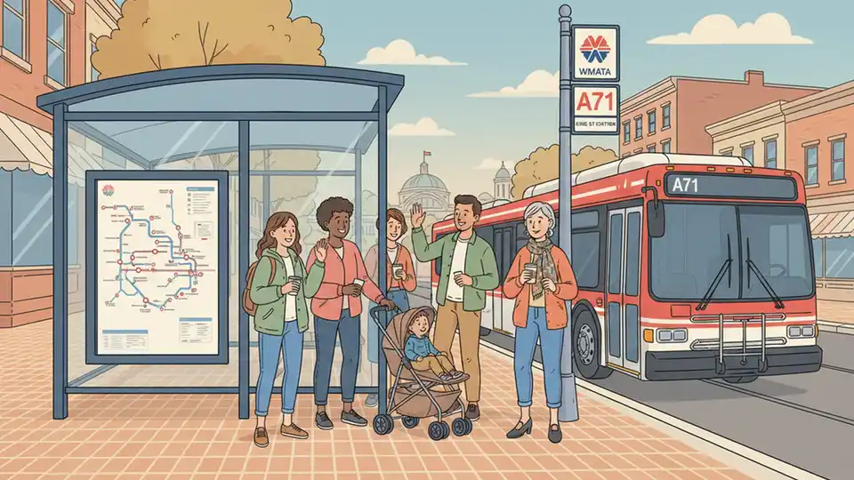 King Street Station bus stop with WMATA route map showing A71 service