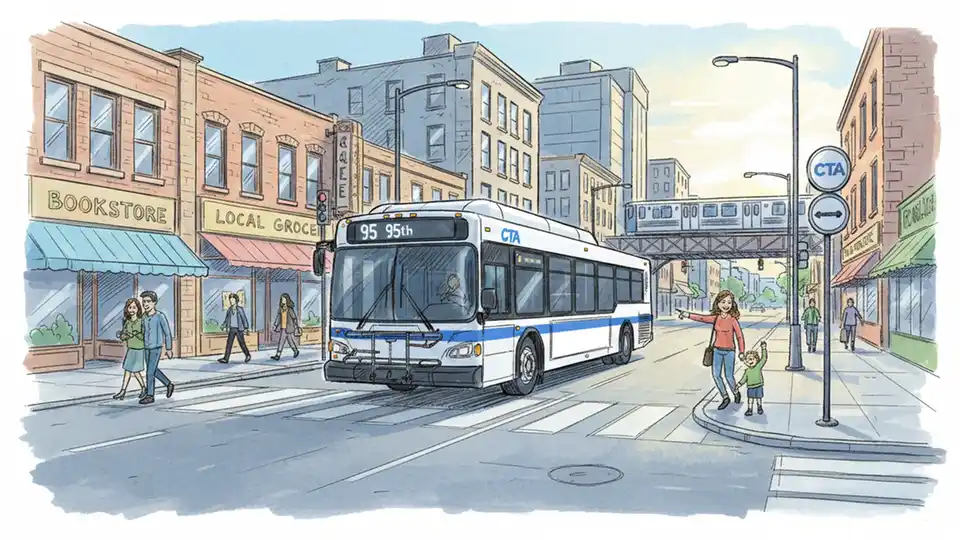 CTA bus route 95 traveling on Chicago's South Side near 95th Street