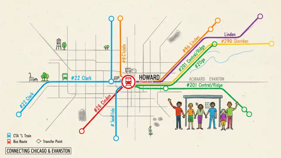 CTA route map showing Howard Street corridor with multiple bus routes converging at major intersection