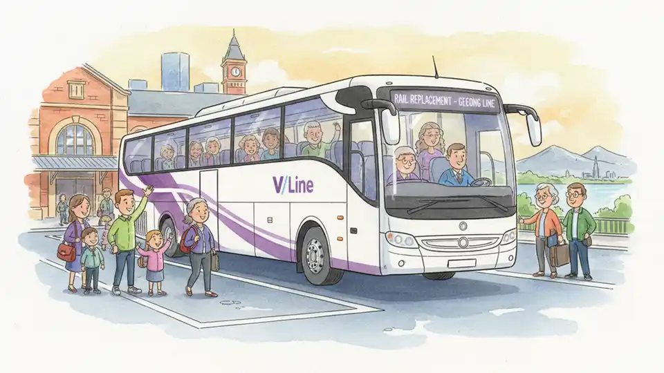 V/Line train replacement coach on Geelong Line route