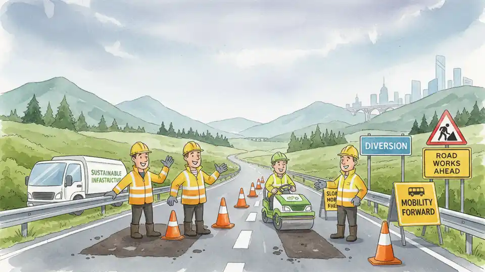 Scottish trunk road with maintenance work and traffic signage