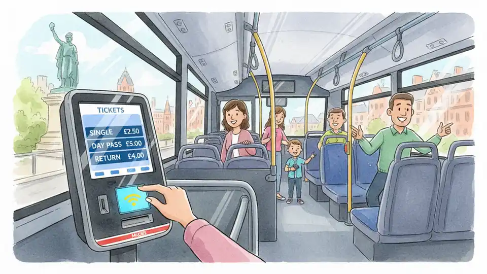 Fare payment terminal inside McGill's bus showing ticket options and pricing display