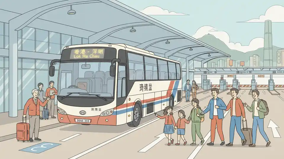 Cross-boundary shuttle bus at Hong Kong border crossing terminal