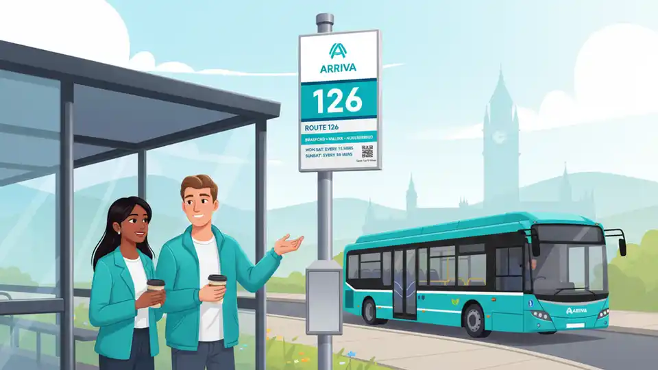 Bus stop sign showing Route 126 service information with Arriva UK Bus branding