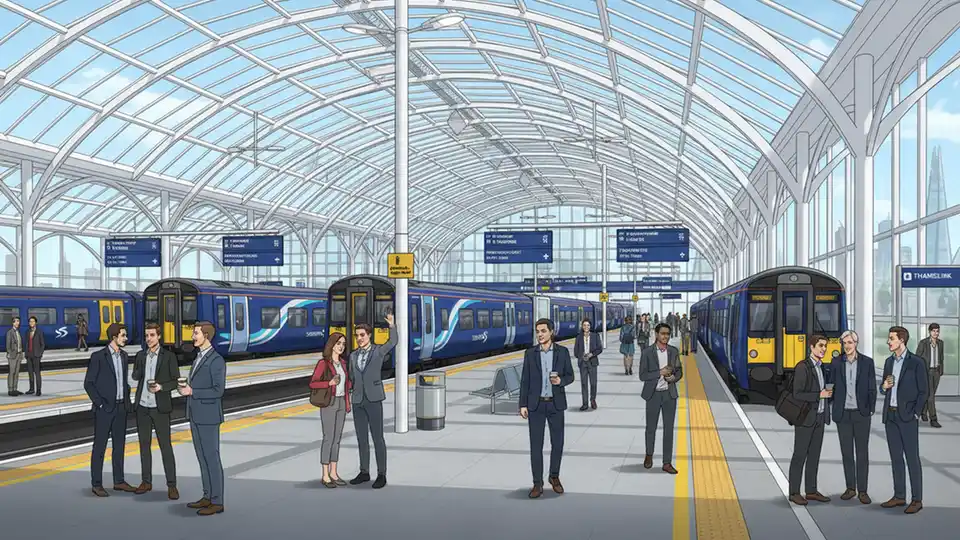 London Bridge railway station platforms with Southeastern trains at normal service operations